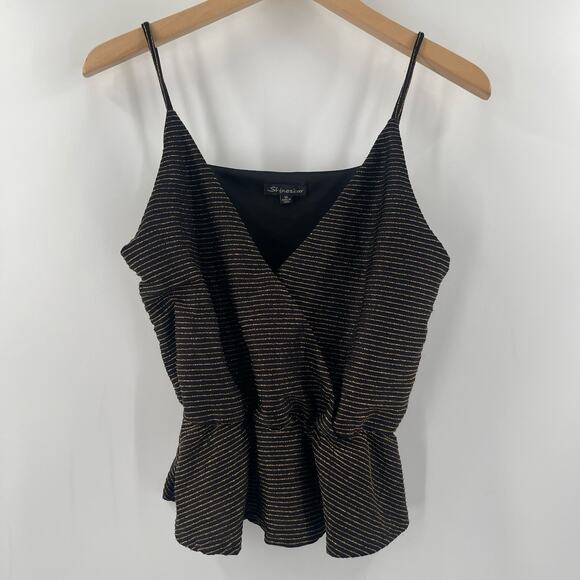 SHINESTAR Tank Size Medium Black and Lurex Gold Stripes Evening Cocktail Peplum - Picture 9 of 9